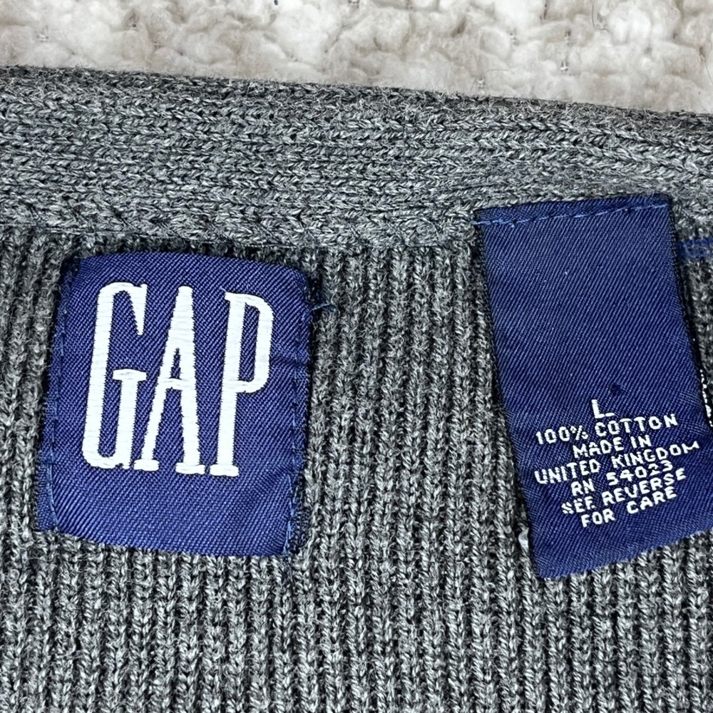 Y2K Gap Mens Large Gray Cotton Ribbed Knit Button Front Sweater Vest Chandler - Picture 5 of 10